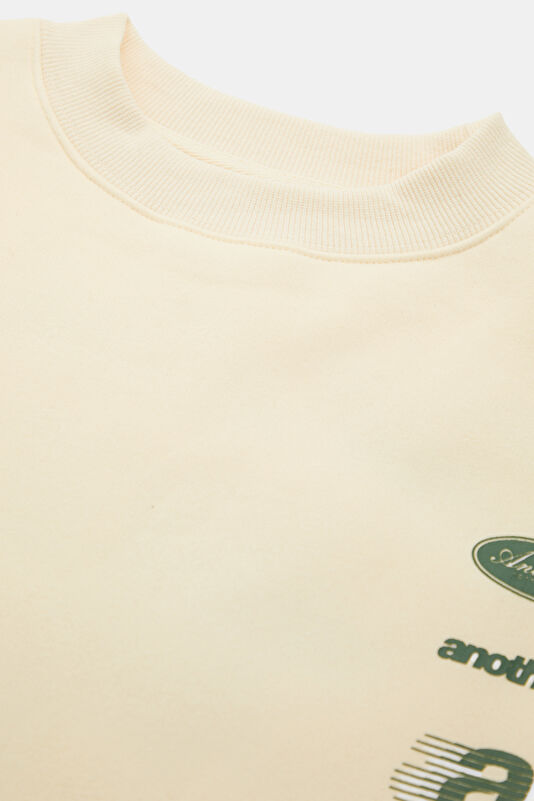 Krem Relax Kalıp Bisiklet Yaka Erkek Sweatshirt 3