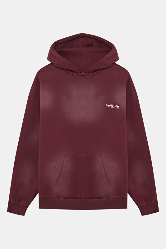 Bordo Relax Kalıp Kapuşonlu Erkek Sweatshirt