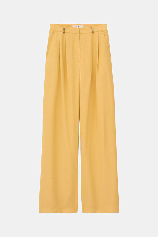 Relax Kalıp Açık Sarı Wide Leg Modal Kadın Pantolon