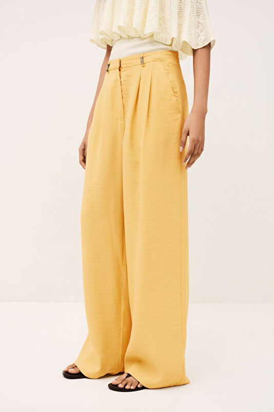 Relax Kalıp Açık Sarı Wide Leg Modal Kadın Pantolon 3