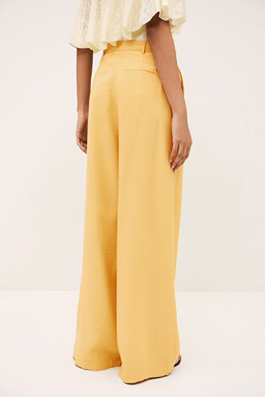 Relax Kalıp Açık Sarı Wide Leg Modal Kadın Pantolon 4