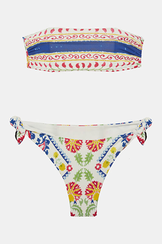 Beyaz Desenli Kadın Bikini