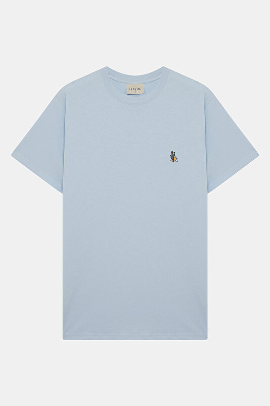 Relax Fit Blue Crew Neck Embroidered Men's T-Shirt
