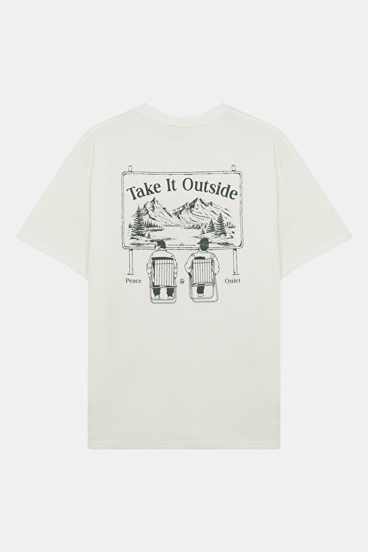 Relax Fit White Crew Neck Printed Men's T-Shirt 2