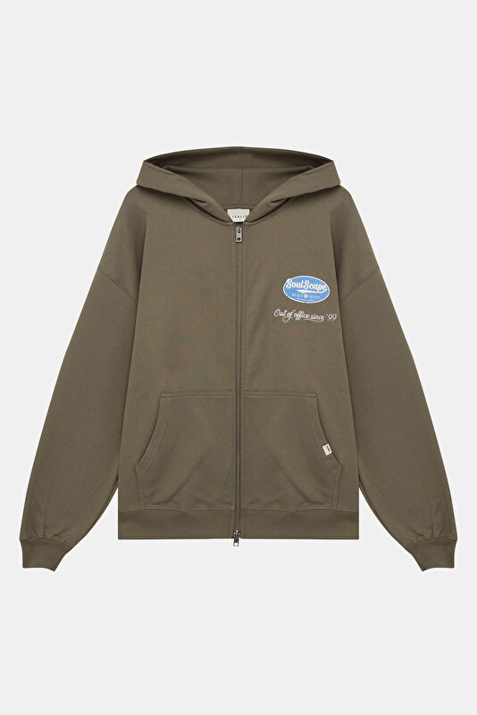 Haki Relax Kalıp Kapuşonlu Erkek Sweatshirt