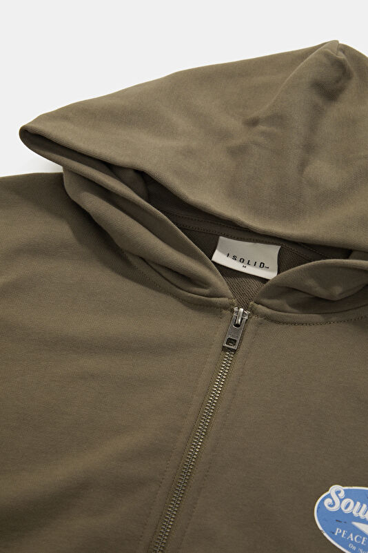 Haki Relax Kalıp Kapuşonlu Erkek Sweatshirt 3