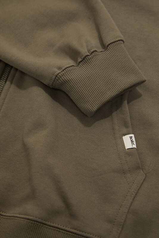 Haki Relax Kalıp Kapuşonlu Erkek Sweatshirt 4