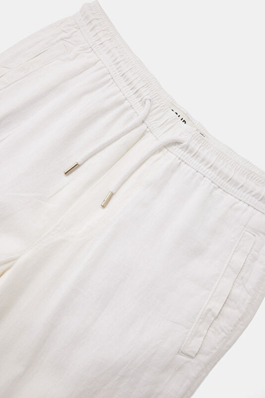 White Straight Leg Linen Viscose Men's Shorts Trousers 3