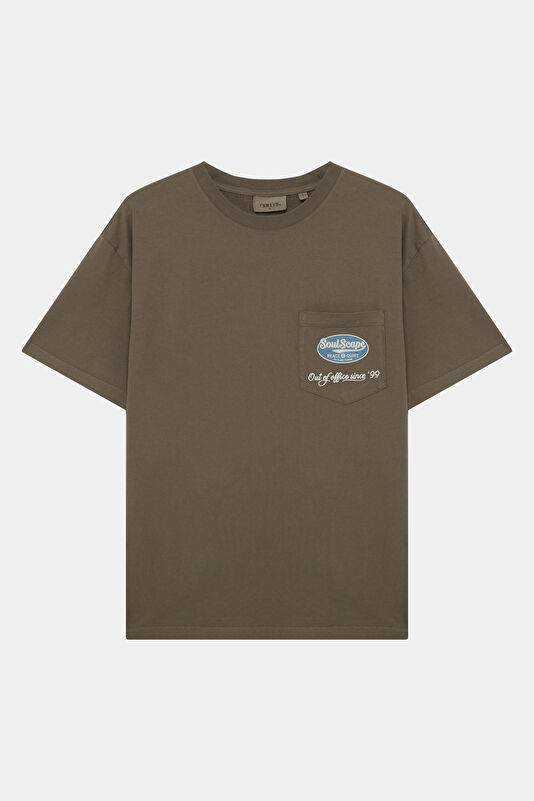 Relax Fit Khaki Crew Neck Printed Men's T-Shirt