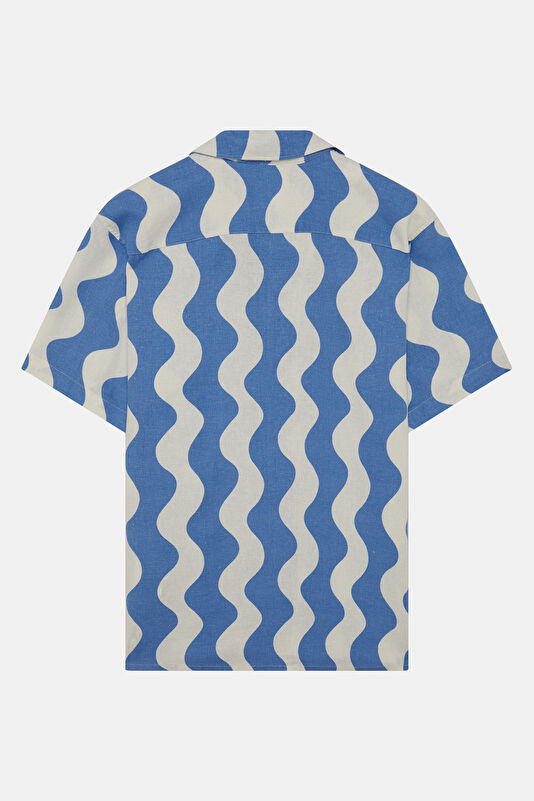 Relax Fit Blue Patterned Resort Collar Men's Shirt 2