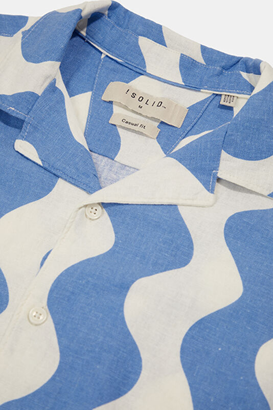 Relax Fit Blue Patterned Resort Collar Men's Shirt 3