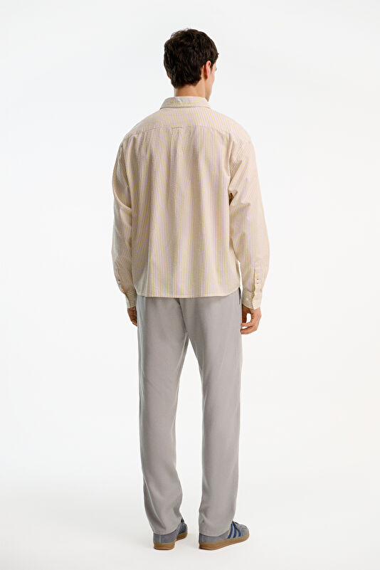 Relax Fit Cream Striped Men's Shirt 2