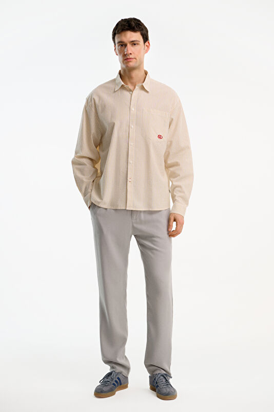 Relax Fit Cream Striped Men's Shirt 3