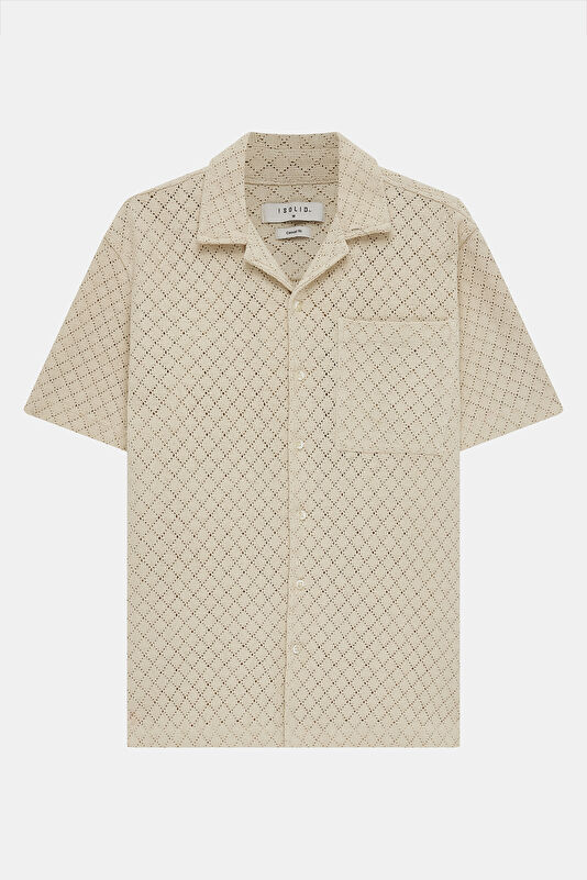 Cream Resort Collar Men's Shirt