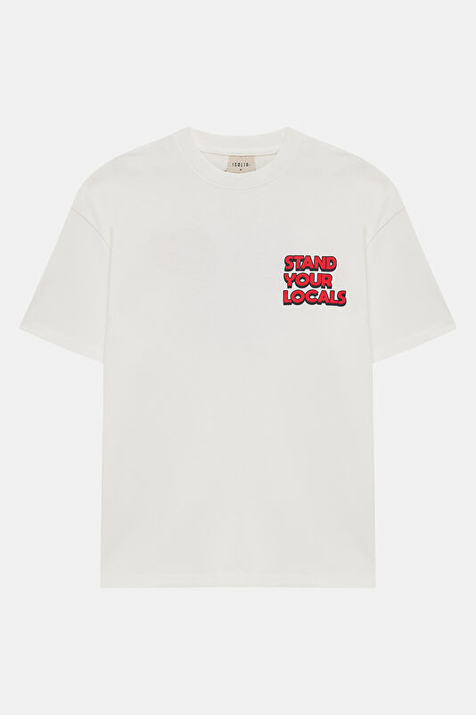 Relax Fit White Crew Neck Printed Men's T-Shirt