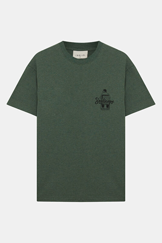 Relax Fit Green Crew Neck Printed Men's T-Shirt