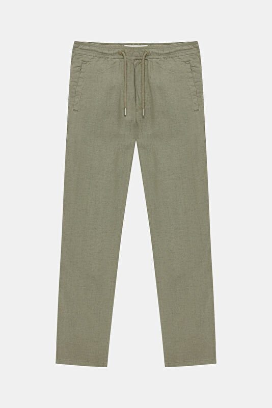 Khaki Straight Leg Linen Viscose Men's Pants