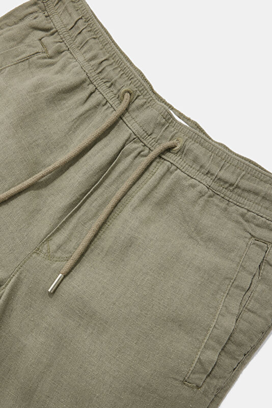 Khaki Straight Leg Linen Viscose Men's Pants 3