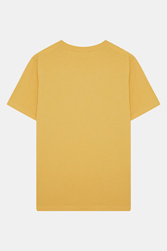 Relax Kalıp Sarı Bisiklet Yaka Baskılı Erkek T-Shirt 2