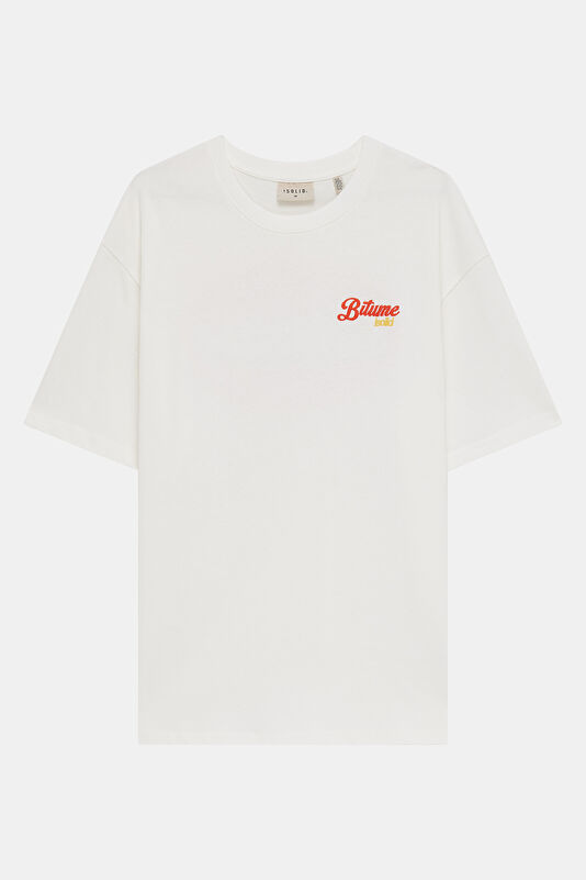 Relax Fit White Crew Neck Printed Men's T-Shirt