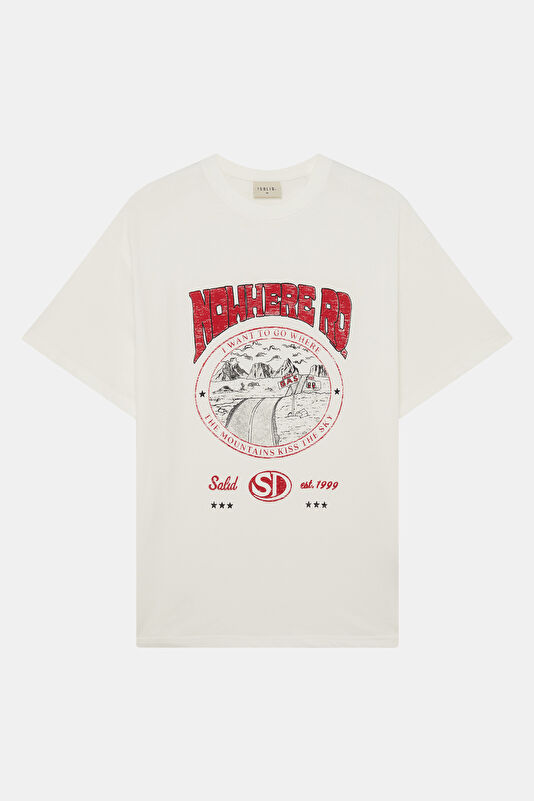 Relax Fit Ecru Crew Neck Printed Men's T-Shirt