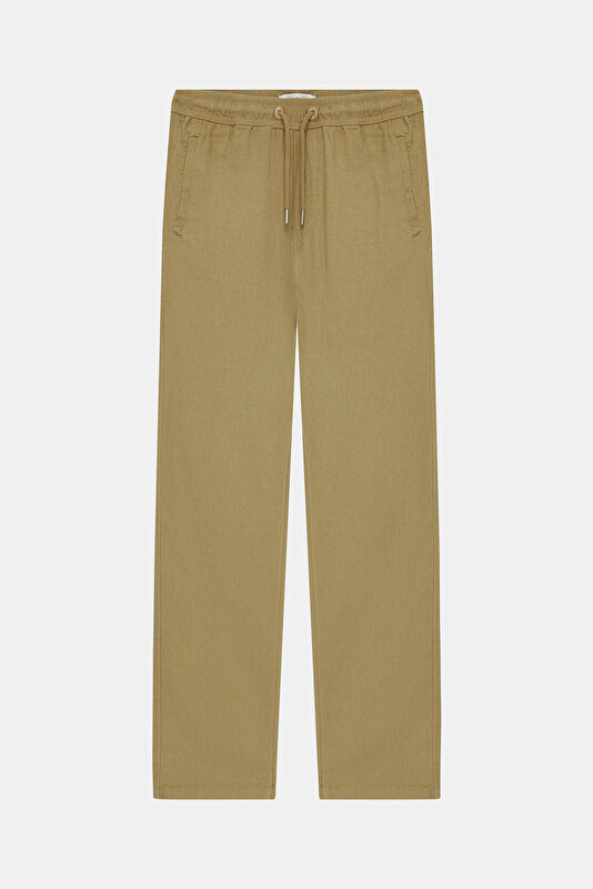 Beige Straight Leg Linen Viscose Men's Trousers