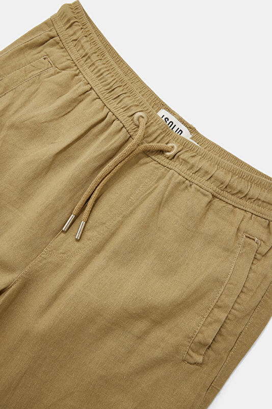 Beige Straight Leg Linen Viscose Men's Trousers 3