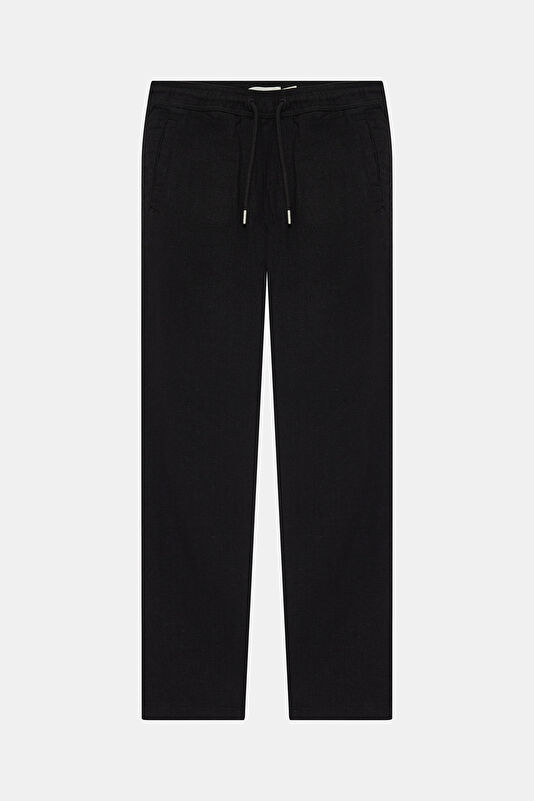 Black Straight Leg Linen Viscose Men's Trousers