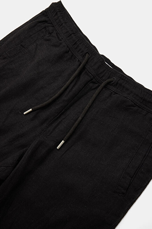 Black Straight Leg Linen Viscose Men's Trousers 3