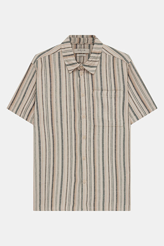 Beige Striped Resort Collar Men's Shirt