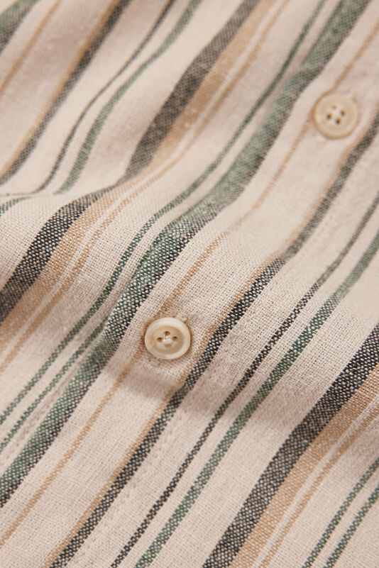 Beige Striped Resort Collar Men's Shirt 4