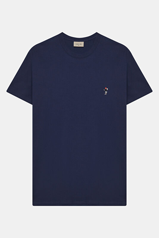 Relax Fit Navy Crew Neck Embroidered Men's T-Shirt