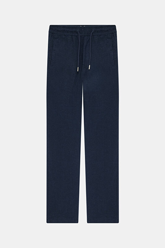 Navy Blue Straight Leg Linen Viscose Men's Trousers