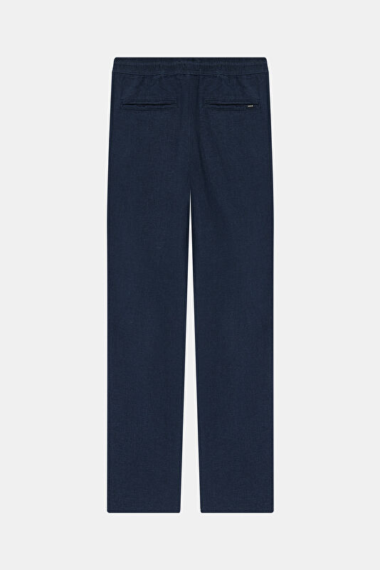Navy Blue Straight Leg Linen Viscose Men's Trousers 2