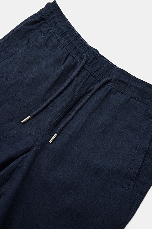 Navy Blue Straight Leg Linen Viscose Men's Trousers 3