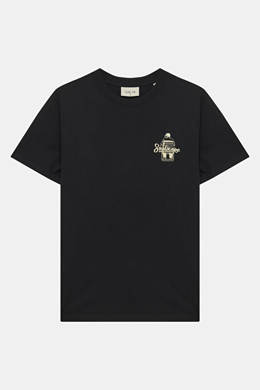 Relax Fit Black Crew Neck Printed Men's T-Shirt