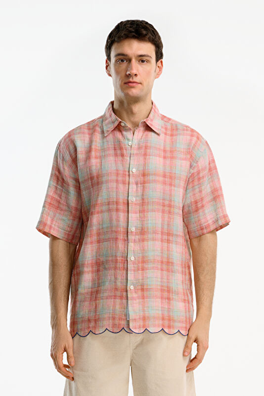Relax Fit Pink Plaid Men's Shirt