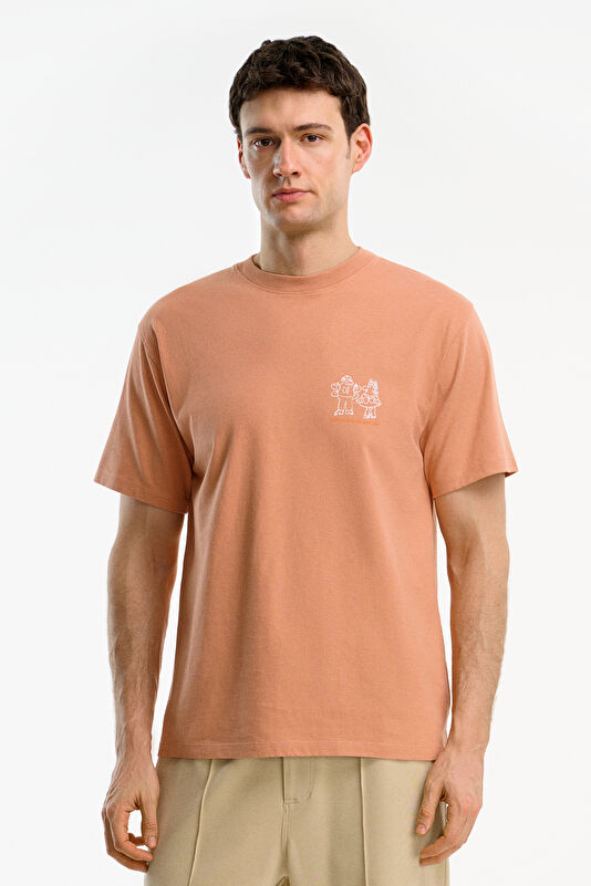 Relax Fit Salmon Crew Neck Printed Men's T-Shirt