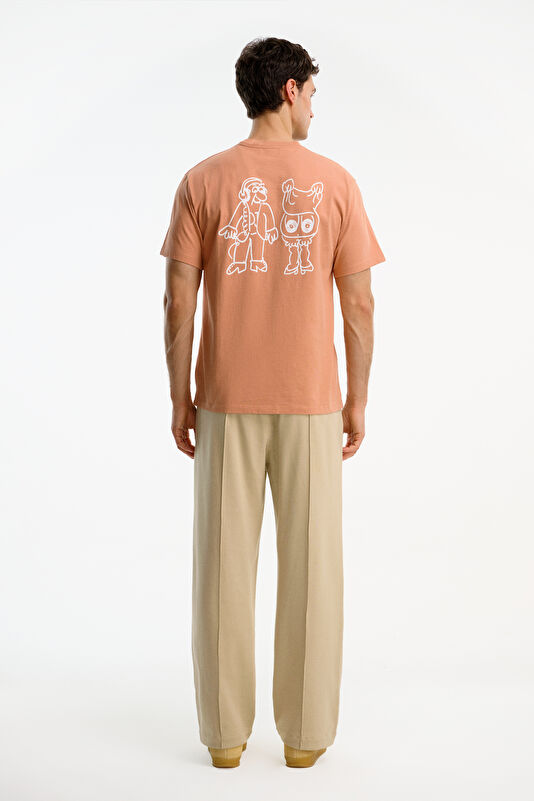 Relax Fit Salmon Crew Neck Printed Men's T-Shirt 2