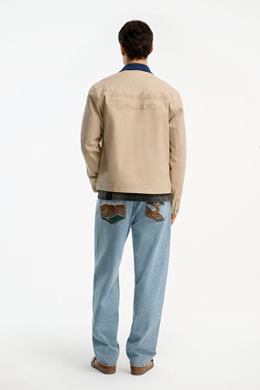 Beige Buttoned Cotton Elastane Men's Jacket 2