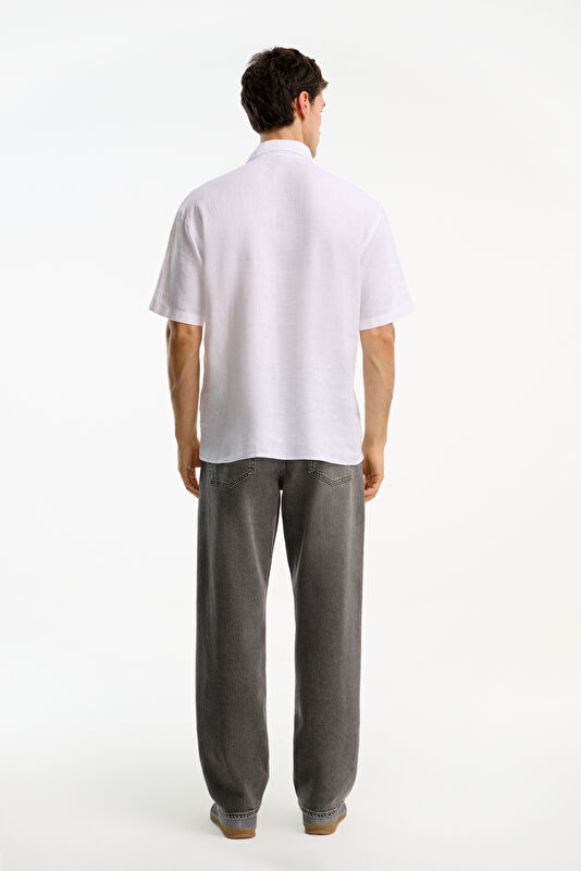 Relax Fit White Embroidered Men's Shirt 2