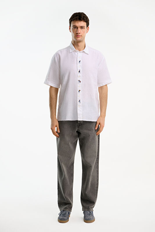 Relax Fit White Embroidered Men's Shirt 3
