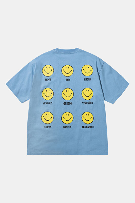Men's Relaxed Fit Blue Crew Neck Printed T-Shirt 2
