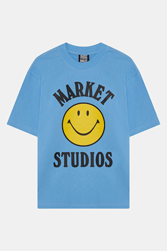 Men's Relaxed Fit Blue Crew Neck Printed T-Shirt