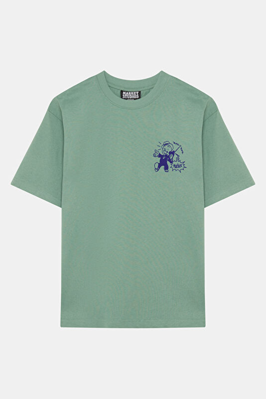 Relax Fit Green Crew Neck Printed Men's T-Shirt