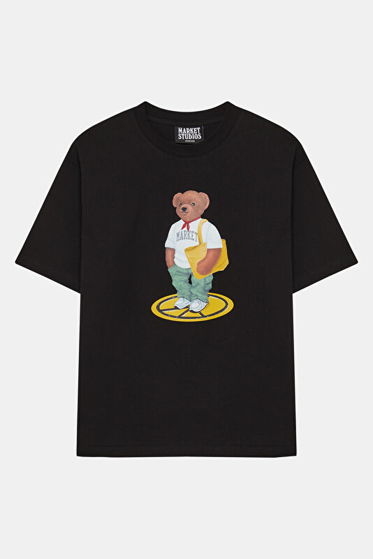 Relax Fit Black Crew Neck Printed Men's T-Shirt