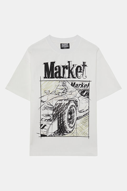 Relax Fit White Crew Neck Printed Men's T-Shirt