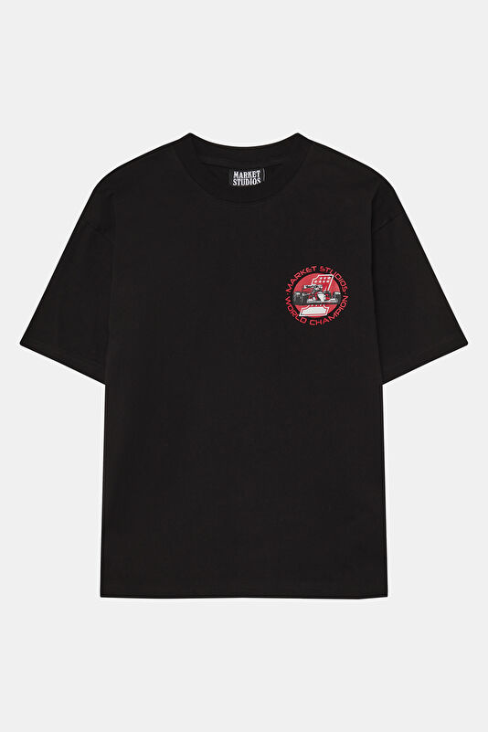 Relax Fit Black Crew Neck Printed Men's T-Shirt