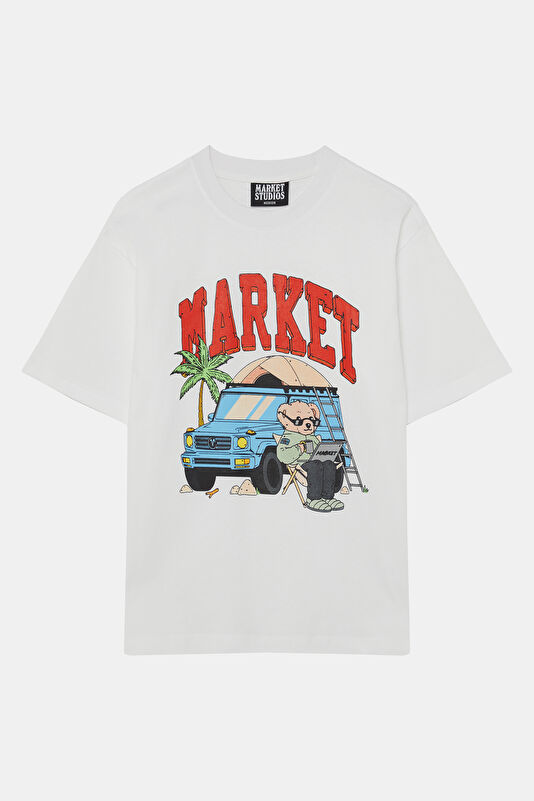 Relax Fit White Crew Neck Printed Men's T-Shirt