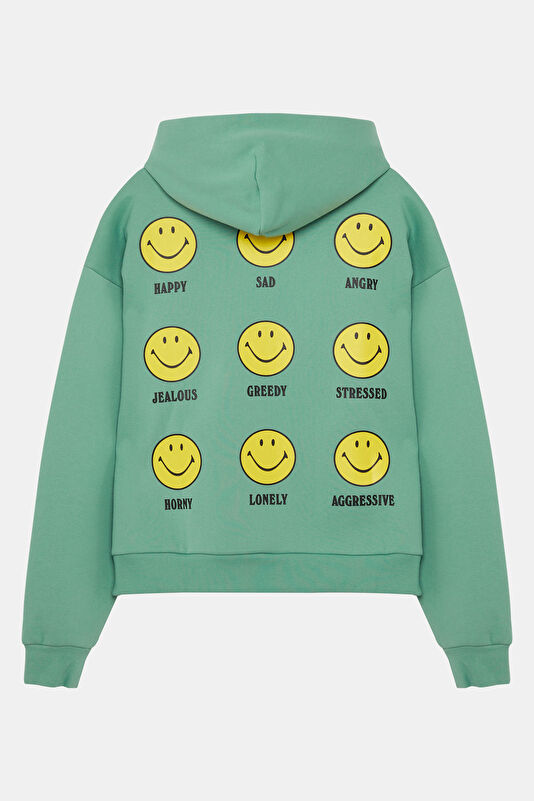 Yeşil Relax Kalıp Kapuşonlu Erkek Sweatshirt 2
